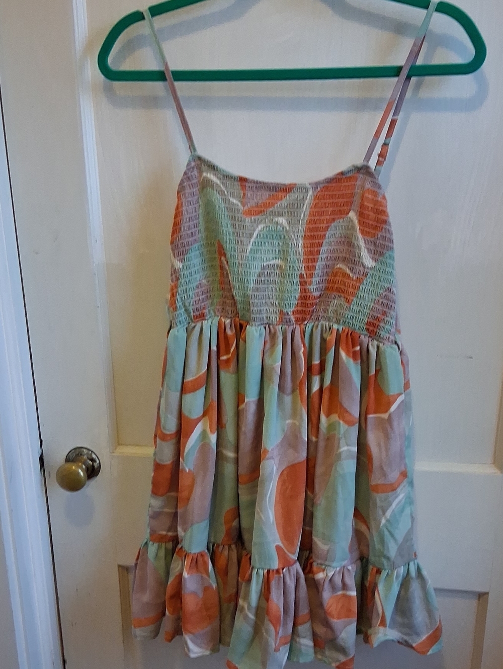 Pastel Abstract Tiered Sundress in Mint and Coral